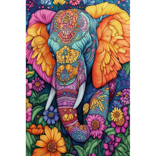 1000-Piece Premium Wooden Jigsaw Puzzle for Adults – Boho Floral Elephant | Artisan Crafted, Whimsical Shapes & Unique Designs, Best Relaxation Gift
