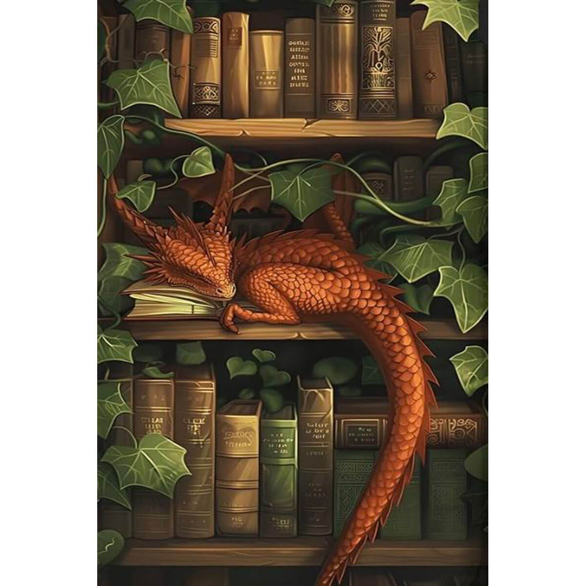1000-Piece Premium Wooden Jigsaw Puzzle for Adults – The Dragon on the Bookshelf | Artisan Crafted, Whimsical Shapes & Unique Designs, Best Relaxation Gift