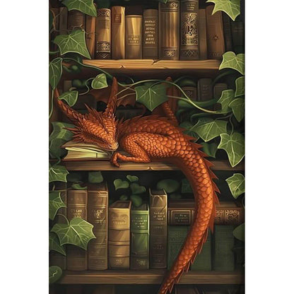 1000-Piece Premium Wooden Jigsaw Puzzle for Adults – The Dragon on the Bookshelf | Artisan Crafted, Whimsical Shapes & Unique Designs, Best Relaxation Gift
