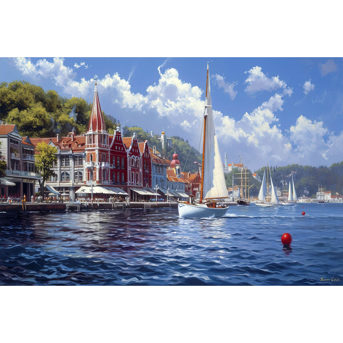1000-Piece Premium Wooden Jigsaw Puzzle for Adults – Bright Sailboat Harbor | Artisan Crafted, Whimsical Shapes & Unique Designs, Best Relaxation Gift
