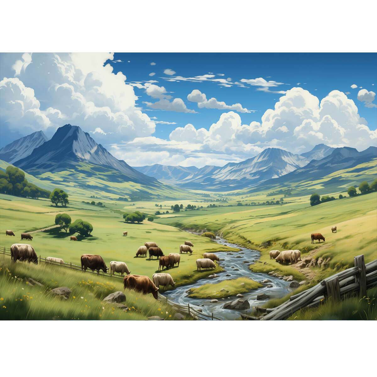 Wooden Jigsaw Puzzle 1000 Piece - Bucolic Countryside Stream