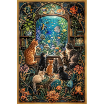 1000-Piece Premium Wooden Jigsaw Puzzle for Adults – Cats' Aquarium Wonder| Artisan Crafted, Whimsical Shapes & Unique Designs, Best Relaxation Gift