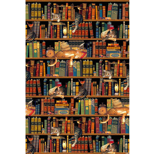 1000-Piece Premium Wooden Jigsaw Puzzle for Adults – Cats on Bookshelf | Artisan Crafted, Whimsical Shapes & Unique Designs, Best Relaxation Gift
