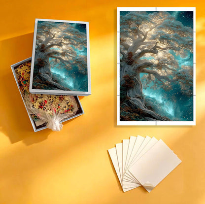 1000-Piece Premium Wooden Jigsaw Puzzle for Adults – Celestial Ancient Tree of Light | Artisan Crafted, Whimsical Shapes & Unique Designs, Best Relaxation Gift