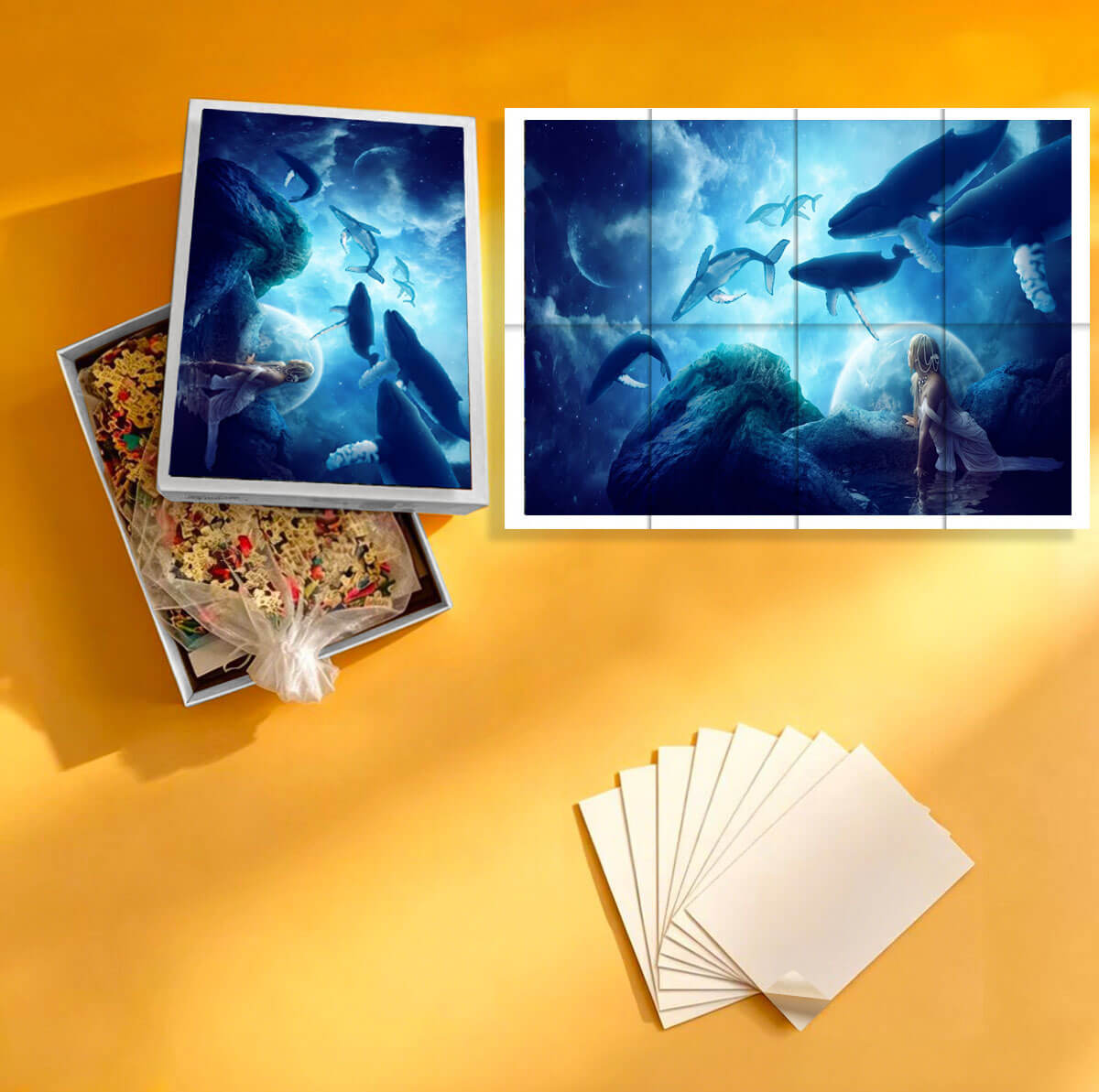 1000-Piece Premium Wooden Jigsaw Puzzle for Adults – Celestial Whale Dreamscape | Artisan Crafted, Whimsical Shapes & Unique Designs, Best Relaxation Gift