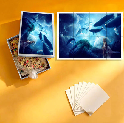 1000-Piece Premium Wooden Jigsaw Puzzle for Adults – Celestial Whale Dreamscape | Artisan Crafted, Whimsical Shapes & Unique Designs, Best Relaxation Gift