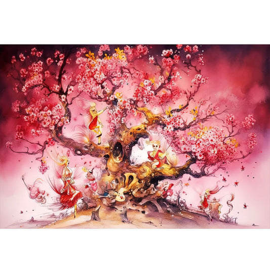1000-Piece Premium Wooden Jigsaw Puzzle for Adults – Cherry Blossom Fairies | Artisan Crafted, Whimsical Shapes & Unique Designs, Best Relaxation Gift