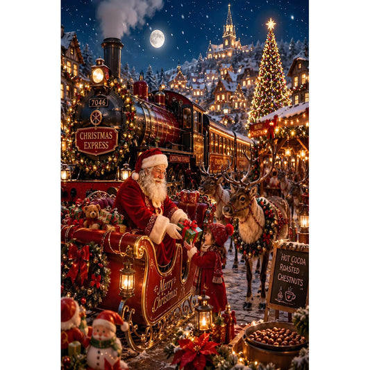 1000-Piece Premium Wooden Jigsaw Puzzle for Adults – Christmas Express with Santa and Reindeer | Artisan Crafted, Whimsical Shapes & Unique Designs, Best Relaxation Gift