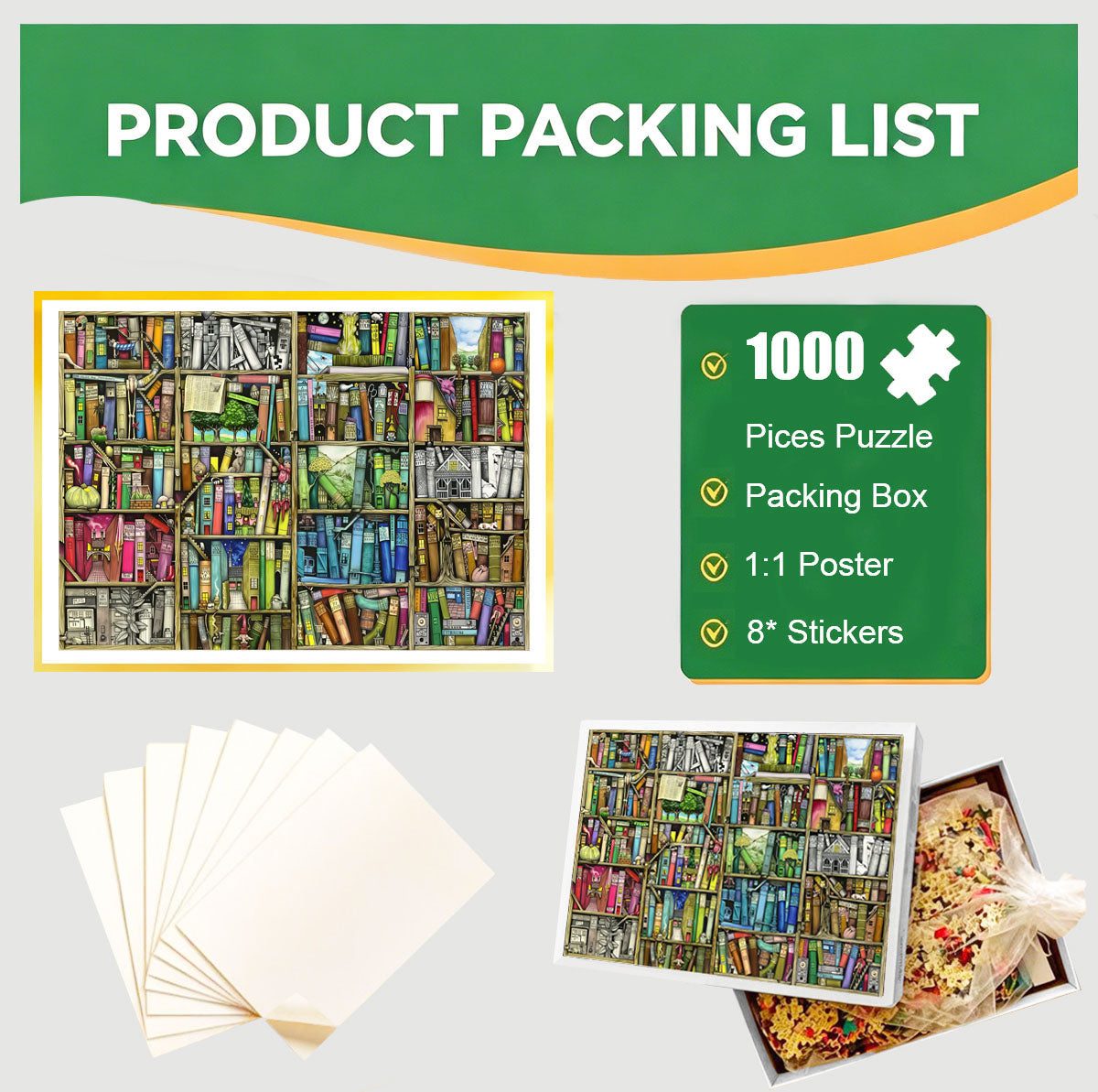 1000-Piece Premium Wooden Jigsaw Puzzle for Adults – Cluttered Book Nook | Artisan Crafted, Whimsical Shapes & Unique Designs, Best Relaxation Gift