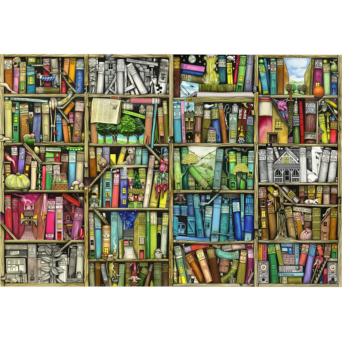 1000-Piece Premium Wooden Jigsaw Puzzle for Adults – Cluttered Book Nook | Artisan Crafted, Whimsical Shapes & Unique Designs, Best Relaxation Gift