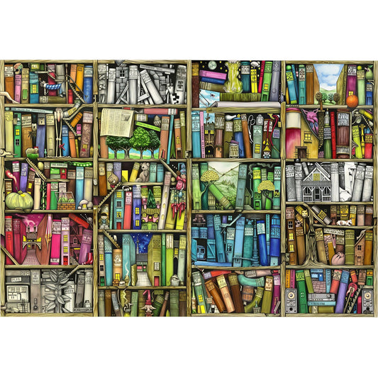 1000-Piece Premium Wooden Jigsaw Puzzle for Adults – Cluttered Book Nook | Artisan Crafted, Whimsical Shapes & Unique Designs, Best Relaxation Gift