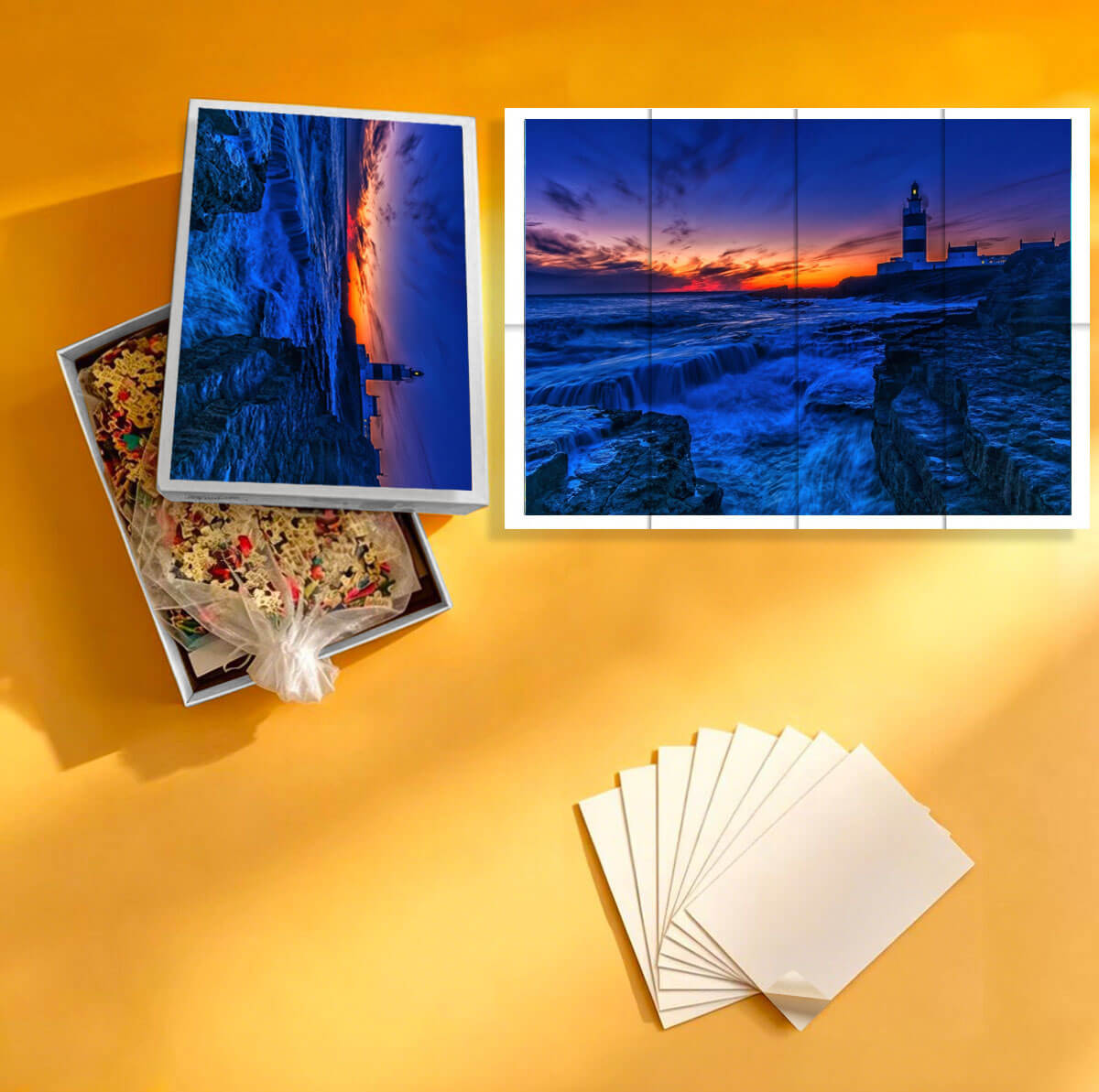 1000-Piece Premium Wooden Jigsaw Puzzle for Adults – Coastal Lighthouse Sunset | Artisan Crafted, Whimsical Shapes & Unique Designs, Best Relaxation Gift