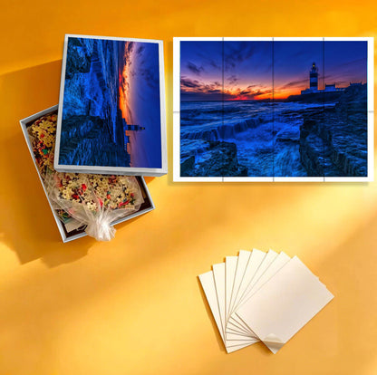 1000-Piece Premium Wooden Jigsaw Puzzle for Adults – Coastal Lighthouse Sunset | Artisan Crafted, Whimsical Shapes & Unique Designs, Best Relaxation Gift