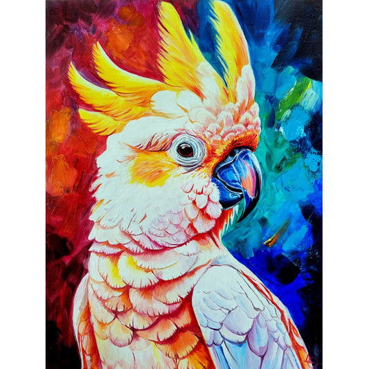 Wooden Jigsaw Puzzle 1000-Piece for Adults – Relaxing Gift Idea & Elegant Home Décor Artwork with Full-Size Poster, Premium Stress Relief Activity - Colorful Cockatoo Parrot Painting on Canvas