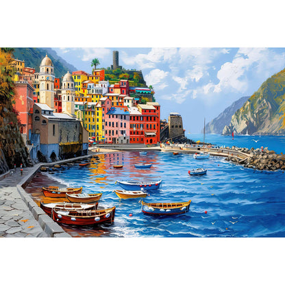 1000-Piece Premium Wooden Jigsaw Puzzle for Adults – Colorful Italian Harbor | Artisan Crafted, Whimsical Shapes & Unique Designs, Best Relaxation Gift