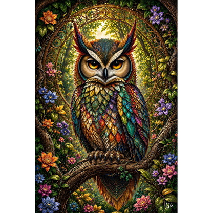 1000-Piece Premium Wooden Jigsaw Puzzle for Adults – Colorful Owl in the Enchanted Forest | Artisan Crafted, Whimsical Shapes & Unique Designs, Best Relaxation Gift