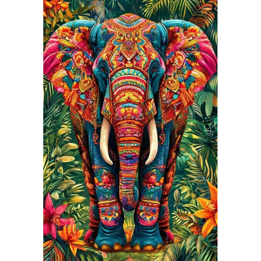 1000-Piece Premium Wooden Jigsaw Puzzle for Adults – Colorful Tribal Elephant | Artisan Crafted, Whimsical Shapes & Unique Designs, Best Relaxation Gift