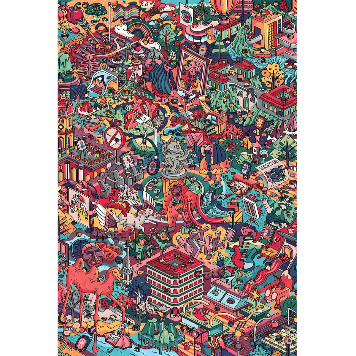 1000-Piece Premium Wooden Jigsaw Puzzle for Adults – Colorful Urban Jungle | Artisan Crafted, Whimsical Shapes & Unique Designs, Best Relaxation Gift
