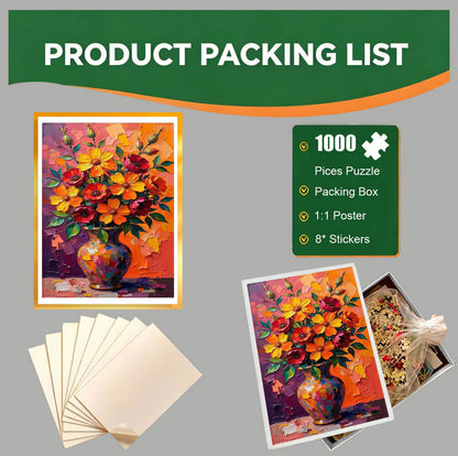 1000-Piece Premium Wooden Jigsaw Puzzle for Adults – Colorful Vase Blooms | Artisan Crafted, Whimsical Shapes & Unique Designs, Best Relaxation Gift