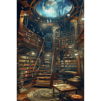 Wooden Jigsaw Puzzle 1000 Piece - Cosmic Library with Starry Dome
