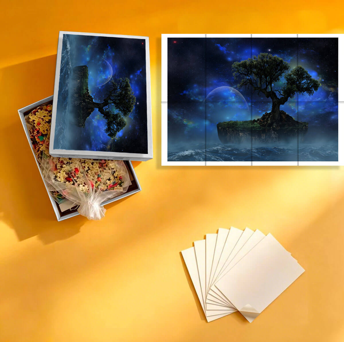 1000-Piece Premium Wooden Jigsaw Puzzle for Adults – Cosmic Tree Island | Artisan Crafted, Whimsical Shapes & Unique Designs, Best Relaxation Gift