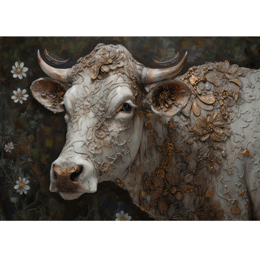 Wooden Jigsaw Puzzle 1000-Piece for Adults – Relaxing Gift Idea & Elegant Home Décor Artwork with Full-Size Poster, Premium Stress Relief Activity - Cow - Artisan Puzzles