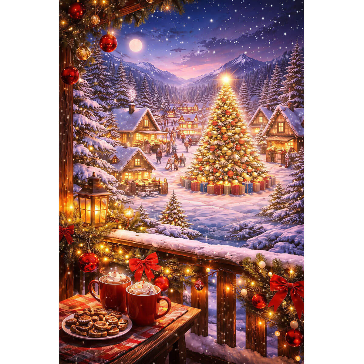 1000-Piece Premium Wooden Jigsaw Puzzle for Adults – Cozy Christmas Village View | Artisan Crafted, Whimsical Shapes & Unique Designs, Best Relaxation Gift