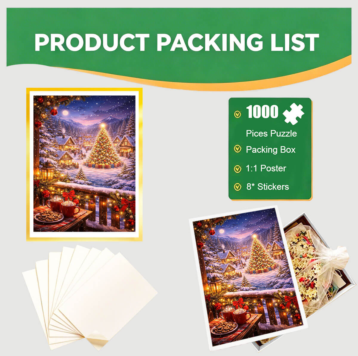 1000-Piece Premium Wooden Jigsaw Puzzle for Adults – Cozy Christmas Village View | Artisan Crafted, Whimsical Shapes & Unique Designs, Best Relaxation Gift