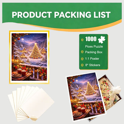 1000-Piece Premium Wooden Jigsaw Puzzle for Adults – Cozy Christmas Village View | Artisan Crafted, Whimsical Shapes & Unique Designs, Best Relaxation Gift