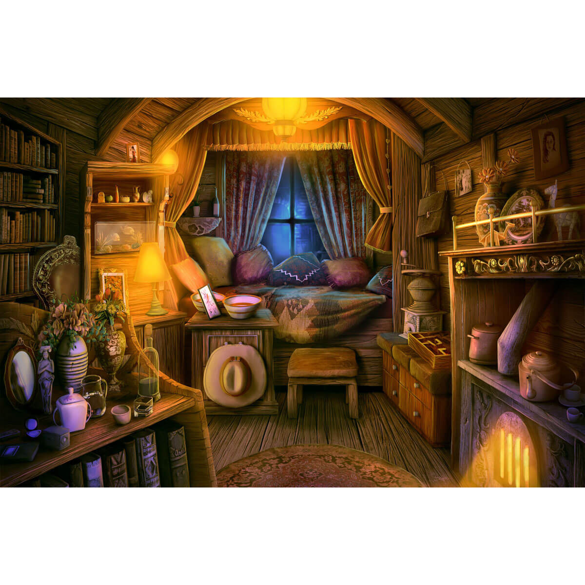 Wooden Jigsaw Puzzle 1000 Piece - Cozy Wooden Cottage Interior