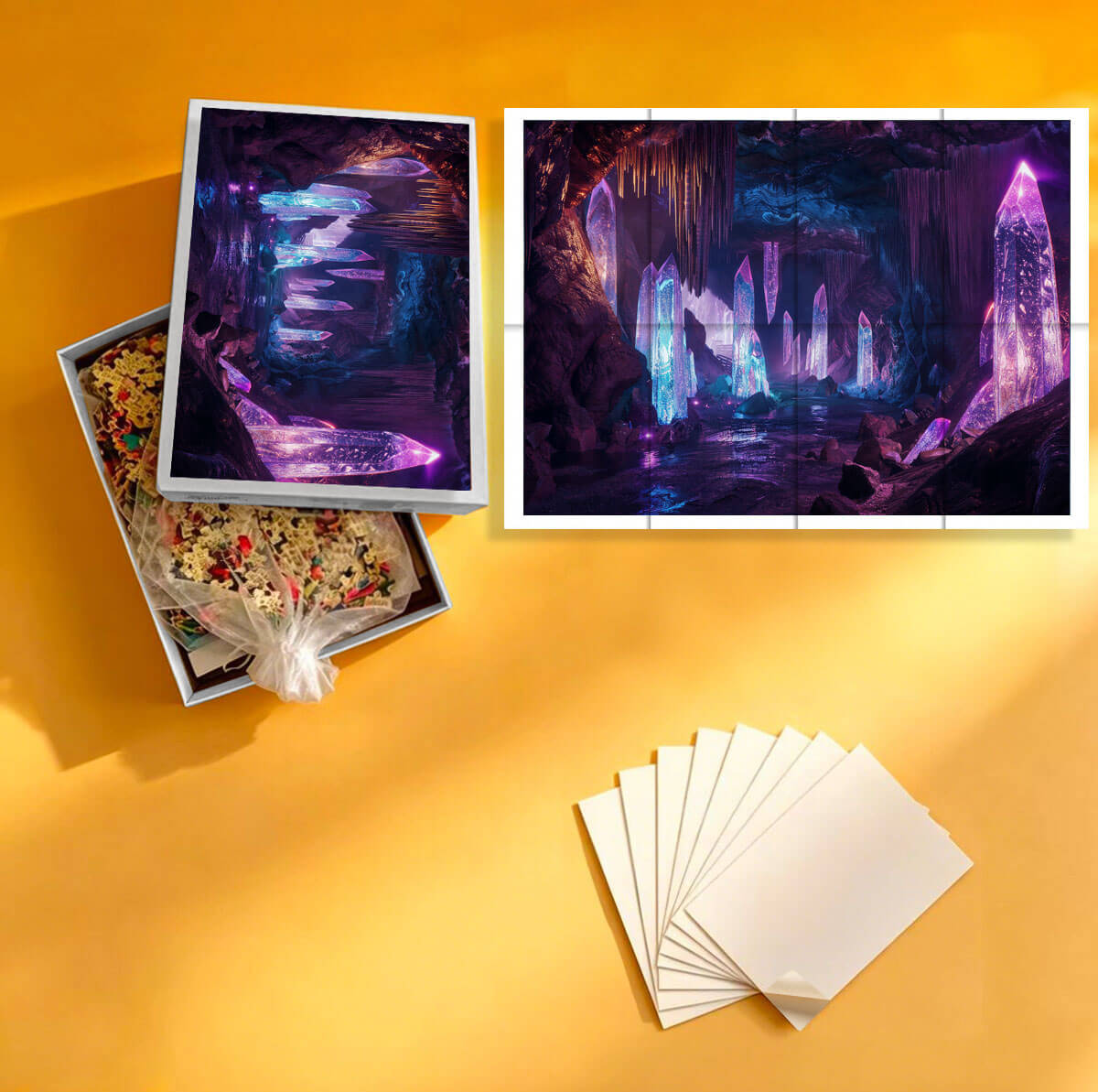 1000-Piece Premium Wooden Jigsaw Puzzle for Adults – Crystal Neon Cave Realm | Artisan Crafted, Whimsical Shapes & Unique Designs, Best Relaxation Gift