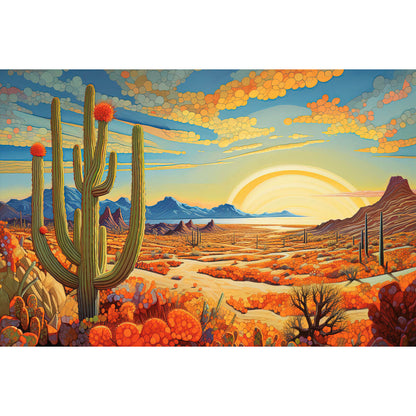 1000-Piece Premium Wooden Jigsaw Puzzle for Adults – Desert Cactus Sunset | Artisan Crafted, Whimsical Shapes & Unique Designs, Best Relaxation Gift