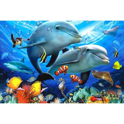 1000-Piece Premium Wooden Jigsaw Puzzle for Adults – Dolphin Ocean Adventure | Artisan Crafted, Whimsical Shapes & Unique Designs, Best Relaxation Gift