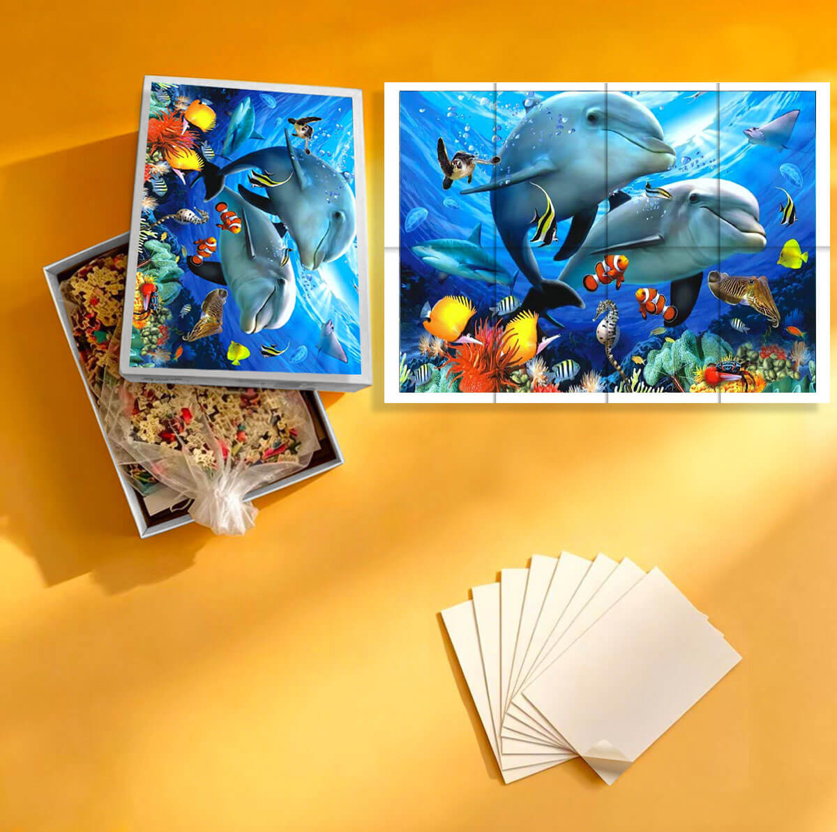 1000-Piece Premium Wooden Jigsaw Puzzle for Adults – Dolphin Ocean Adventure | Artisan Crafted, Whimsical Shapes & Unique Designs, Best Relaxation Gift