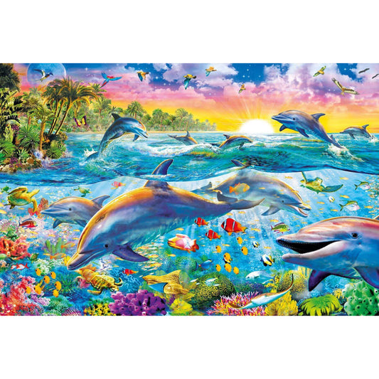 1000-Piece Premium Wooden Jigsaw Puzzle for Adults – Dolphin Paradise | Artisan Crafted, Whimsical Shapes & Unique Designs, Best Relaxation Gift