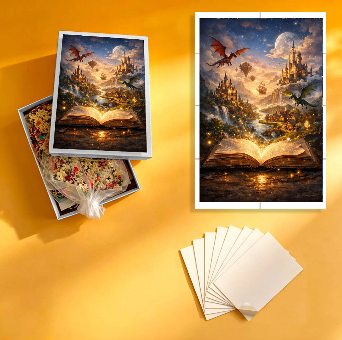 1000-Piece Premium Wooden Jigsaw Puzzle for Adults – Dragon Castle Magic Book | Artisan Crafted, Whimsical Shapes & Unique Designs, Best Relaxation Gift