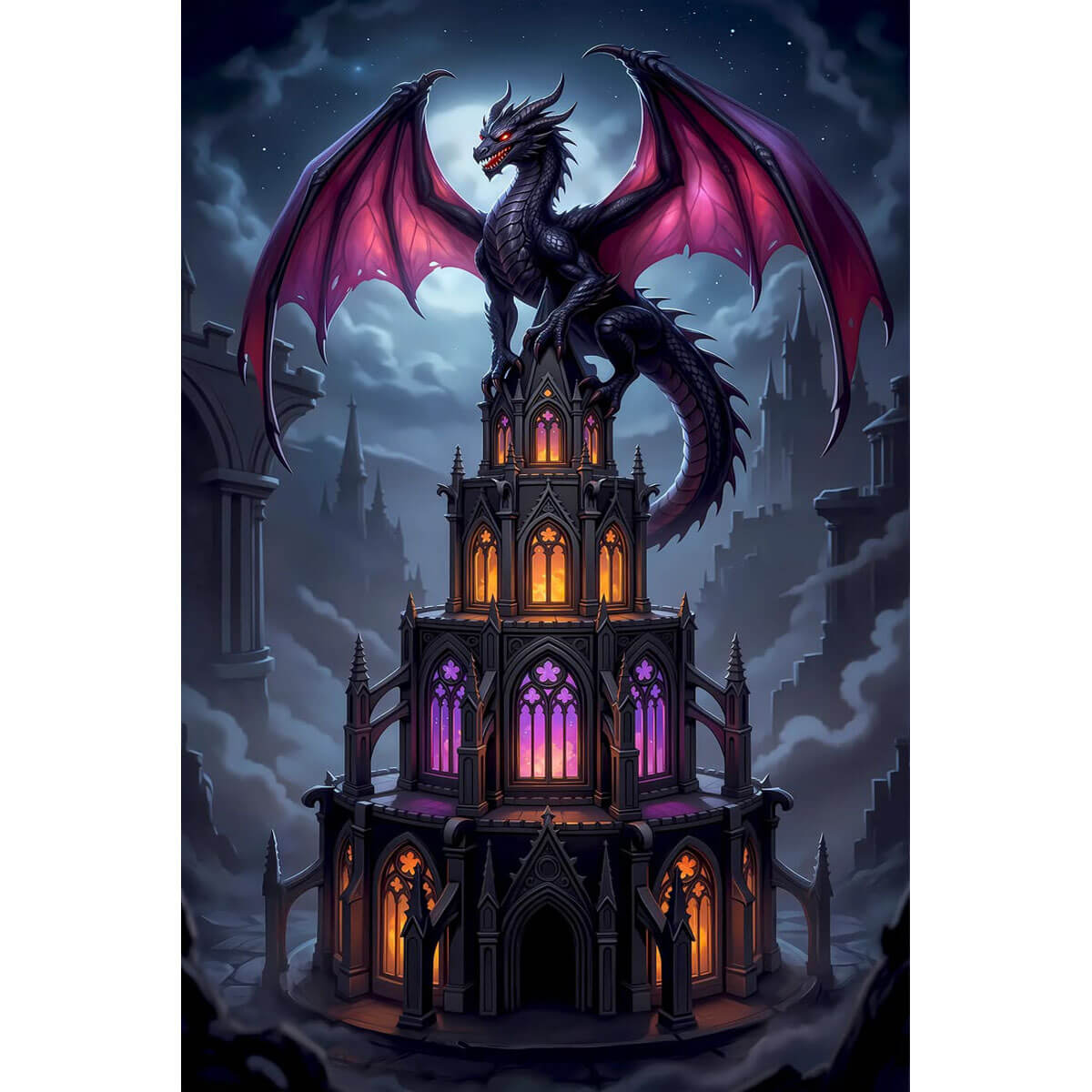 1000-Piece Premium Wooden Jigsaw Puzzle for Adults – Dragon & Gothic Tower | Artisan Crafted, Whimsical Shapes & Unique Designs, Best Relaxation Gift