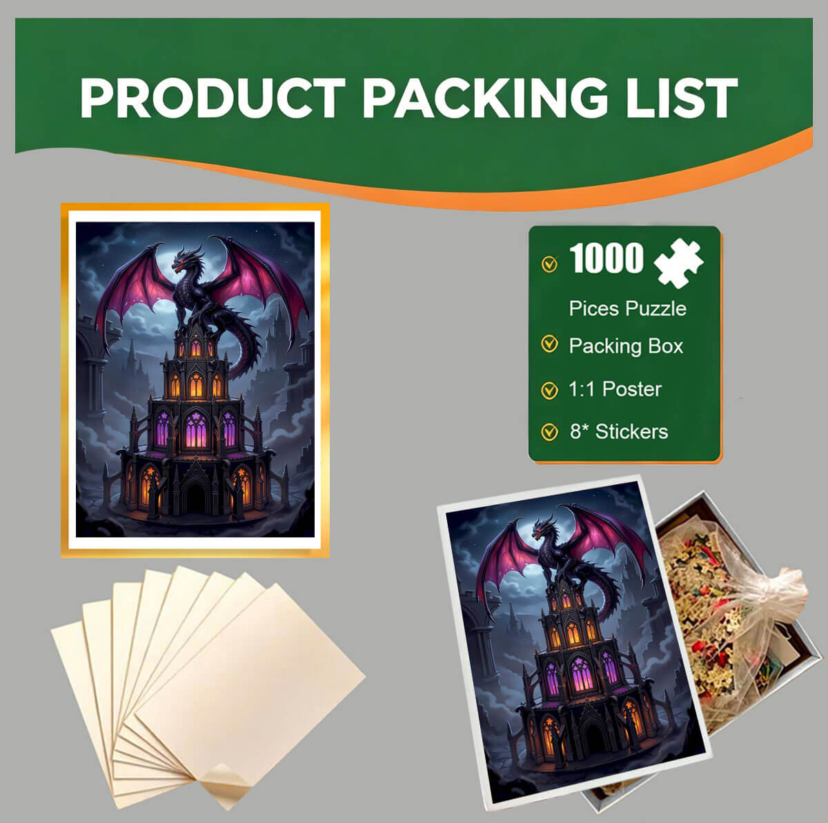 1000-Piece Premium Wooden Jigsaw Puzzle for Adults – Dragon & Gothic Tower | Artisan Crafted, Whimsical Shapes & Unique Designs, Best Relaxation Gift