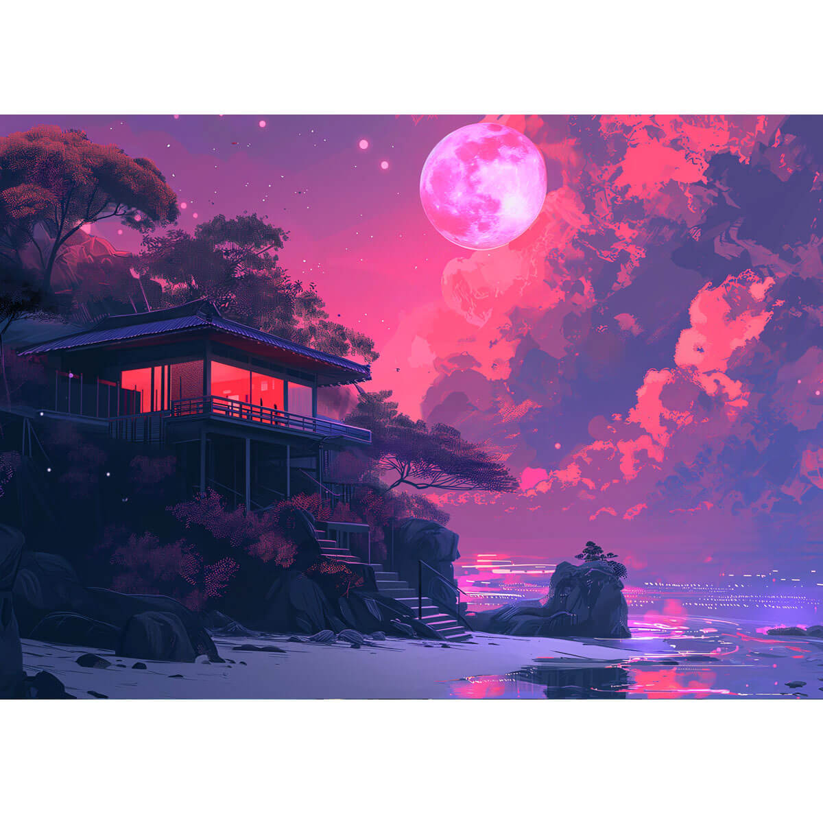 Wooden Jigsaw Puzzle 1000 Piece - Dreamy Aesthetic Home Under Moonlight