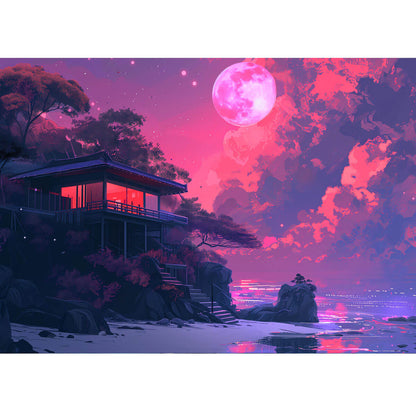 Wooden Jigsaw Puzzle 1000 Piece - Dreamy Aesthetic Home Under Moonlight