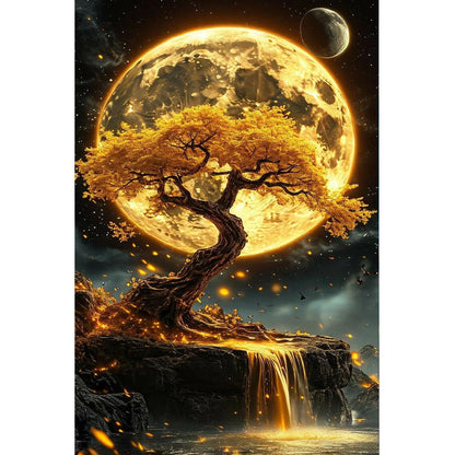 1000-Piece Premium Wooden Jigsaw Puzzle for Adults – Dreamy Golden Moon Tree | Artisan Crafted, Whimsical Shapes & Unique Designs, Best Relaxation Gift