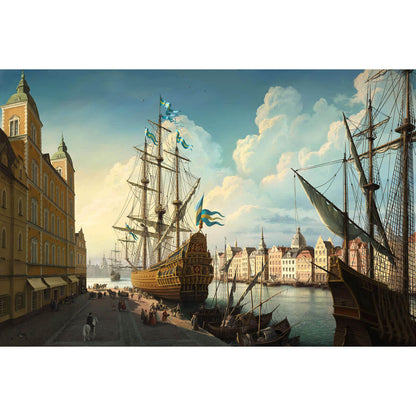 Wooden Jigsaw Puzzle 1000 Piece - Elegant Port Ship Drawing
