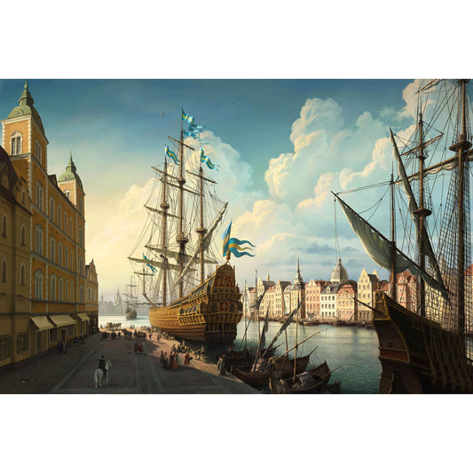 Wooden Jigsaw Puzzle 1000 Piece - Elegant Port Ship Drawing