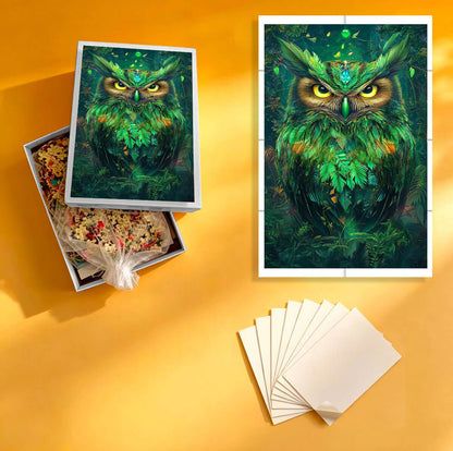 1000-Piece Premium Wooden Jigsaw Puzzle for Adults – Emerald Forest Owl | Artisan Crafted, Whimsical Shapes & Unique Designs, Best Relaxation Gift