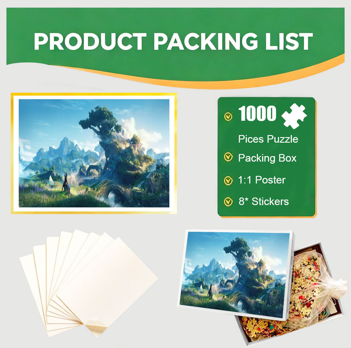 1000-Piece Premium Wooden Jigsaw Puzzle for Adults – Emerald Vale | Artisan Crafted, Whimsical Shapes & Unique Designs, Best Relaxation Gift