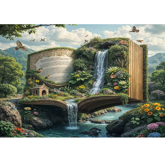 1000-Piece Premium Wooden Jigsaw Puzzle for Adults – Enchanted Book Waterfall | Artisan Crafted, Whimsical Shapes & Unique Designs, Best Relaxation Gift