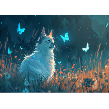 Wooden Jigsaw Puzzle 1000 Piece - Enchanted Cat and Butterflies