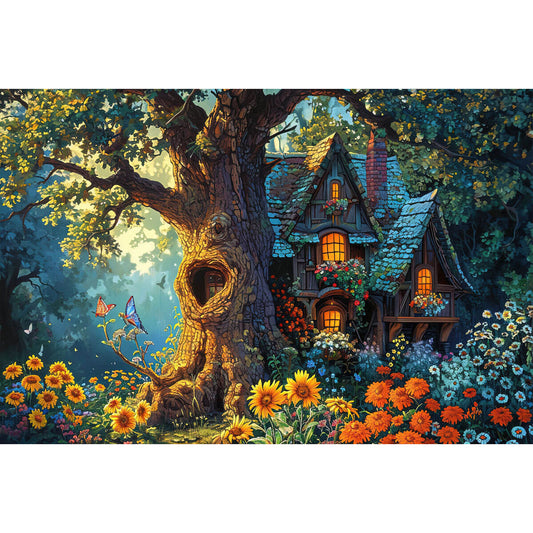 1000-Piece Premium Wooden Jigsaw Puzzle for Adults – Enchanted Forest Cottage | Artisan Crafted, Whimsical Shapes & Unique Designs, Best Relaxation Gift