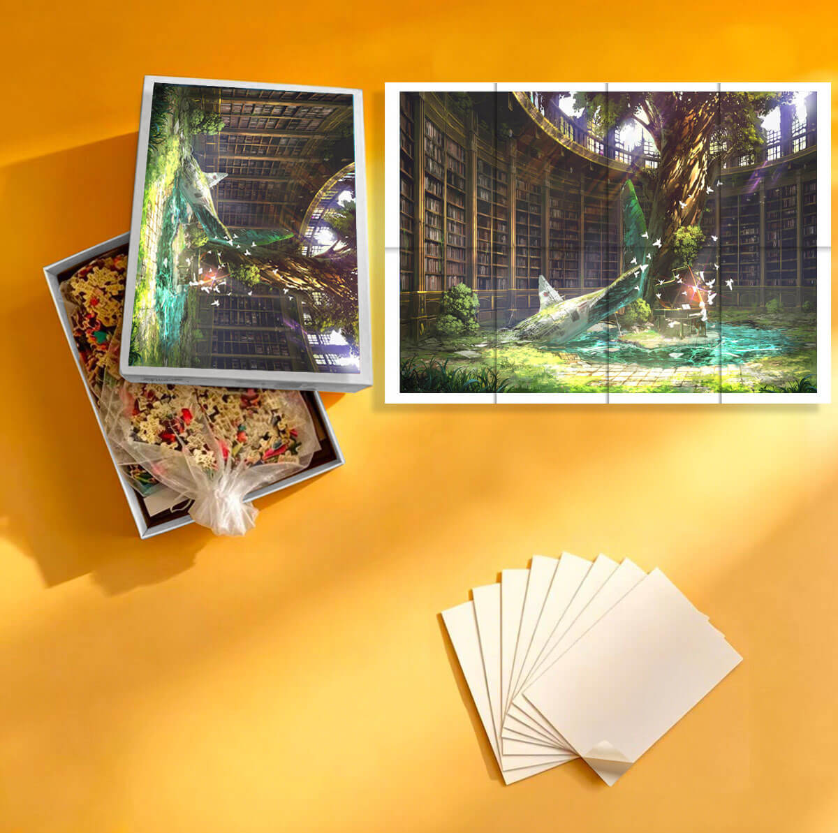 1000-Piece Premium Wooden Jigsaw Puzzle for Adults – Enchanted Library of Nature | Artisan Crafted, Whimsical Shapes & Unique Designs, Best Relaxation Gift