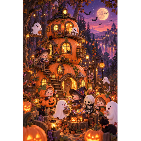 1000-Piece Premium Wooden Jigsaw Puzzle for Adults – Enchanted Pumpkin House of Halloween | Artisan Crafted, Whimsical Shapes & Unique Designs, Best Relaxation Gift